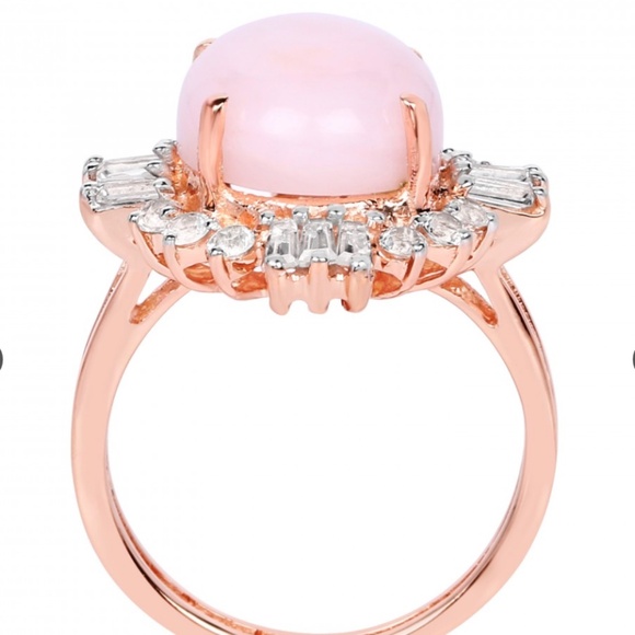 Beautiful Womens 14K Rose Gold Over Sterling Silver Opal and Topaz Size 8 Design - Picture 2 of 3